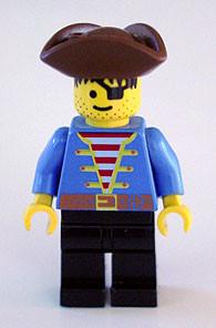 LEGO Minifigure-Pirate Blue Shirt, Black Legs, Brown Pirate Triangle Hat, Black Hair-Pirates / Pirates I-PI080-Creative Brick Builders